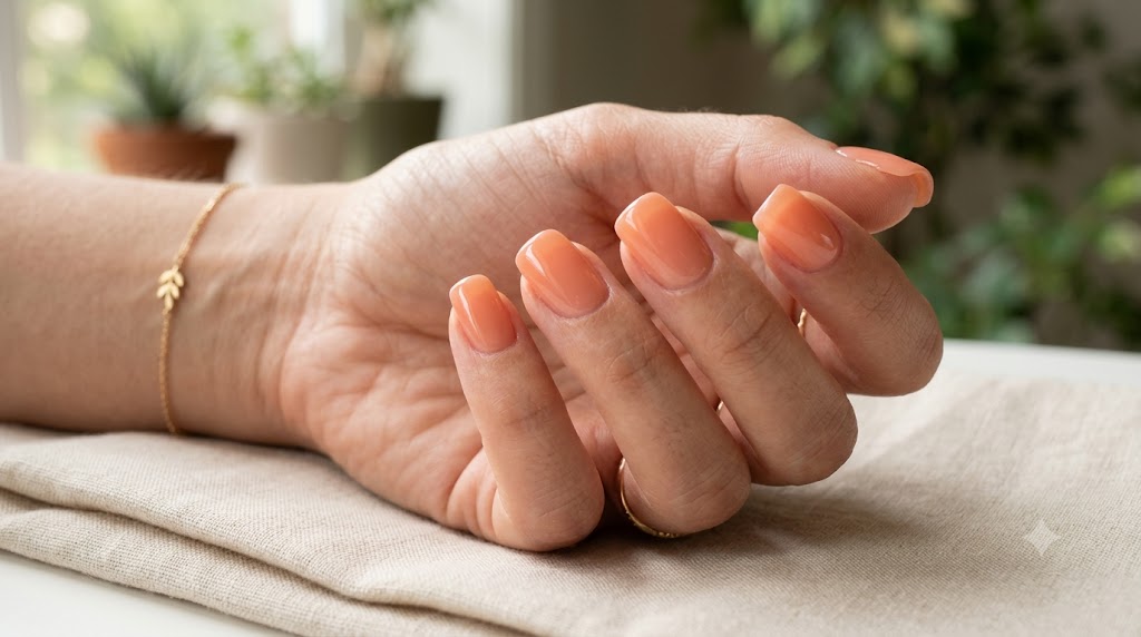 Squoval Shape Translucent Peach Soap Manicure